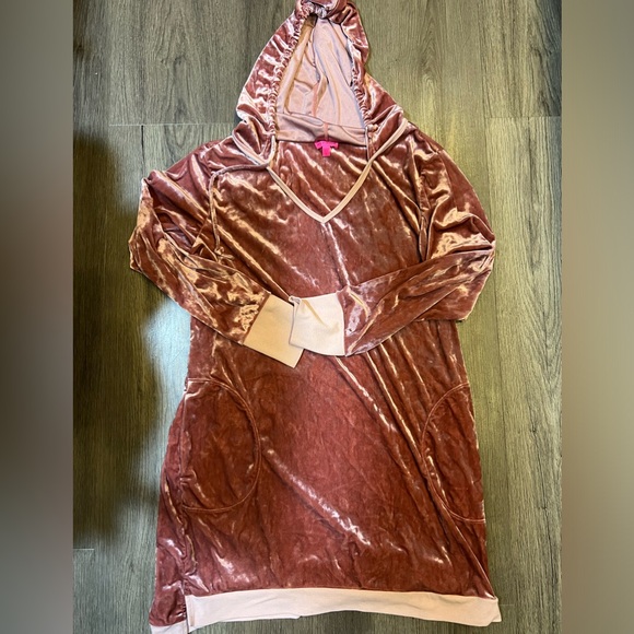 Crushed velvet mauve sweatshirt hoodie!/swim suit coverup Betsy Johnson large - Picture 2 of 12